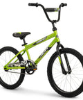 Growth Ready Kid Bike with 20 inch wheels, removable training wheels, BMX style, glossy green frame with black accents, side view
