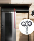 Four Wheel Trolley Assembly For Box Rail Hanger System With Silent Stable Rollers And M12 Bolts, installation close-up over door
