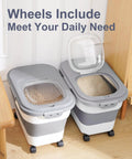 Space Saving Collapsible Rice Storage Container With 20 To 30 Lb Capacity Rolling Wheels Airtight Locking Lid Includes Cup And Scoop Great For Rice Flour Pet Food And More Sturdy Pantry Organizer For Kitchen