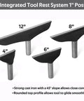 Set of four tool rests, including a Heavy Duty 12 Inch Tool Rest With 1 Inch Post For Woodturning Lathes Cast Iron Construction.