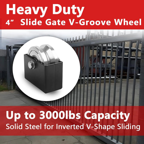 4 Inch V Groove Slide Gate Wheel With Dual Sealed Bearings Supports Up To 3000 Lbs Weld On Bracket Box For Sliding Rolling Gates
