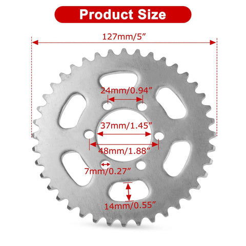 40T Rear Sprocket For 35 Chain Go Kart Quad Mini Bike Dirt Bikes Replacement Part With Burn Marked Surface dimensions diagram