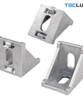 Durable Aluminum Extrusion Corner Bracket Kit For 30 Series T Slot Rails showing three aluminum brackets with slotted holes.