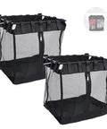 Two Pack Large Mesh Slatwall Baskets With Zipper For Mounted Storage And Hanging Display For Shops And Rooms, Durable Slatwall Organizers For Quick Access And Neat Organization, Size 16 Inch Long By 12 Inch Wide By 16 Inch High, black mesh baskets, front zipper, carbon steel frame, 35 lbs capacity snippet.