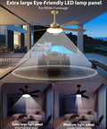 52 Inch Gold And Black Ceiling Fan With Lights And Remote App Indoor Outdoor Smart Fan showing lighting range over a patio