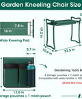 Diagram showing dimensions of 2-In-1 Garden Kneeler With Umbrella, Garden Kneeling Bench With 42-Inch Green Umbrella, tools bag