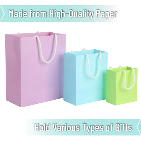 Pastel Gift Bags With Handles, 8 Pack, Assorted Sizes, Durable Eco Friendly Paper Bags For Gifts, Weddings, Birthdays