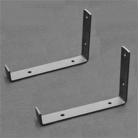 Heavy duty industrial angle brackets from Six Piece Wall Mounted Iron Shelves Set With Heavy Duty Industrial Angle Brackets And Corner Braces For Floating Desk Shelves And Storage, Durable Steel Construction, Space Saving Modern Home Office Decor.
