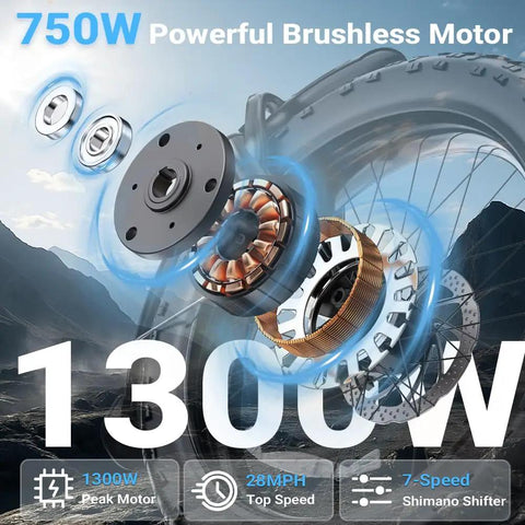 Close-up of 1300W peak motor assembly for Folding Electric Bike With 1300W Peak Motor For Crushing Hills, 20 Inch Fat Tire