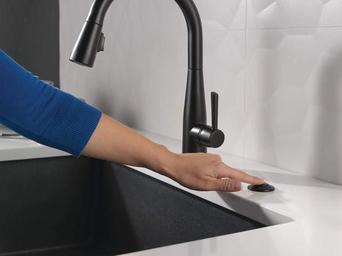 Hand pressing Matte Black Air Switch Kit For Disposal Easy Mount Button For Garbage Disposal Under Sink Or Countertop Plug In Switch