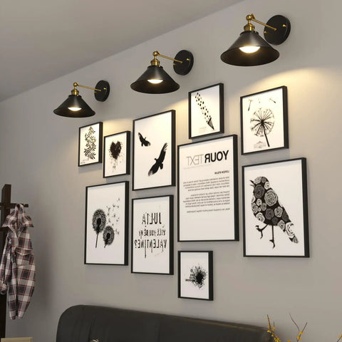 Vintage Industrial Black Wall Sconces 240 Degree Adjustable Antique Style For Restaurants Galleries Kitchens Hallways Doorways UL Approved 3 Pack Wall Lighting above framed art