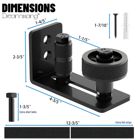 Sliding Barn Door Floor Guide Set, Wall Mount Stay Roller With 8 Setup Options, Adjustable Flush Flat Bottom Door Guides image with dimensions.