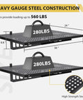 Heavy Duty Garage Wall Shelves 2 Pack 2x3 Ft Wall Mounted Storage Racks With Four Hooks Up To 560 Lbs Total Capacity, size labeled