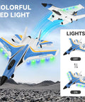 Epic RC Plane for Adults and Kids, Easy to Fly Fighter Jet with colorful LED lights, showcasing 2.4GHz Remote Control features.