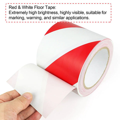 High Visibility Red And White Floor Marking Tape 4 Inch By 108 Feet Self Adhesive Waterproof Caution Strip being unrolled
