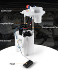 Direct Fit Electric Fuel Pump Assembly For Chrysler 200 2015 2016, Jeep Cherokee 2014 2016, Dodge Dart 2013 2016 With L4 2.0L And 2.4L Engines Replaces E7280M SP7224M FG1560 OE 68166589AC 68166594AB close-up view showing connector, pipe, spring, sensor, float, and engine background