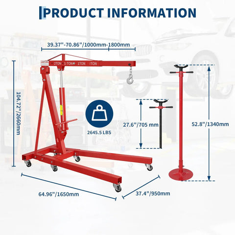 Built Different 2 Ton Folding Engine Hoist Paired With 3 4 Ton Under Hoist Support Stand dimensions and features.