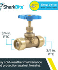 3/4 Inch Brass Push To Connect Stop Valve With Drain And Vent For PEX Copper CPVC PE-RT HDPE Plumbing Fittings Pro Grade