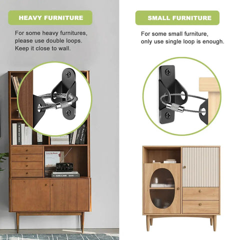 Image showing installation of Six Pack Anti Tip Wall Anchors For Furniture Heavy Duty Metal Dresser Cabinet Bookshelf Brackets.