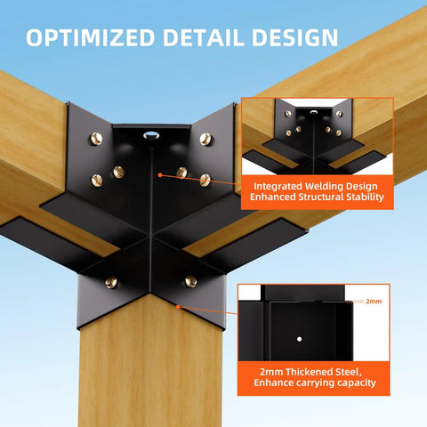 Heavy Duty 4x4 Pergola Brackets Kit For DIY Wood Projects Four Pack 3 Way 90 Degree Right Angle Corner Brackets on wood post