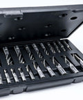 End mill set in plastic case, 20 pcs, high-speed steel; two- and four-flute, sizes 3/16–3/4 in