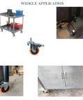 Set of four orange 3-inch PVC swivel casters with M12 stems and dual brakes for heavy-duty carts
