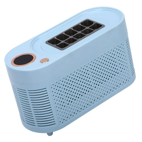 Portable Mini Ice Maker Countertop Chill Factory Makes 10 Clear Ice Cubes In 15 Minutes, blue compact design with ice tray.