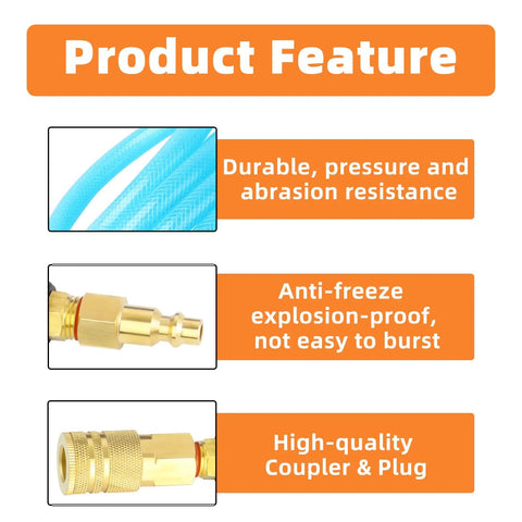 Reinforced Polyurethane Recoil Air Hose Ten Feet With Bend Restrictor And Quarter Inch Quick Coupler And Plug with features