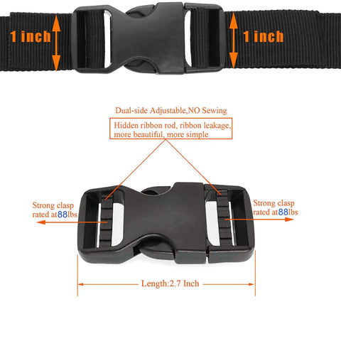 One Inch Quick Release Plastic Buckle For Webbing Straps Heavy Duty 25mm Side Release Buckle With Dual Adjustable No Sewing Needed