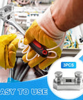 Heavy Duty 3 Piece Cable Bending Tool Set Compatible With Half Inch Drive Ratchet Aviation Aluminum Wire Bender Kit in use with gloves.