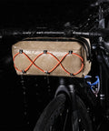 Front bike bag with waterproof insulation and large capacity on handlebar storage for mountain and road bikes in rain.
