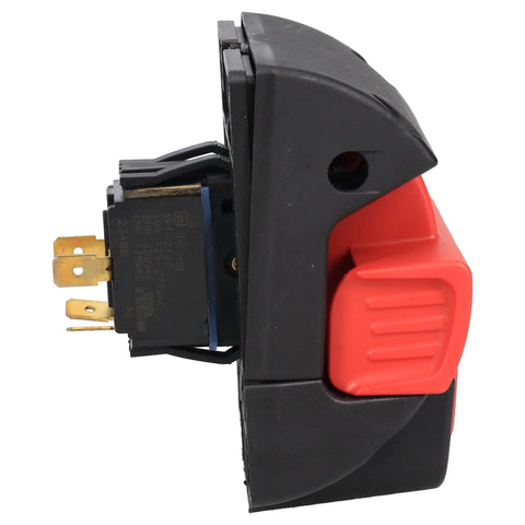 Heavy Duty On Off Toggle Switch For Bosch 4100 And 4100Dg Table Saw Replacement Power Cutoff Button, side view with red handle.