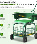 Rolling Garden Stool With Wheels, 360 Degree Swivel Seat And Backrest, Tool Storage Basket And Back Pouch, Adjustable Handle