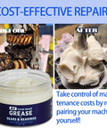 Food Grade Grease For Stand Mixer 4 Oz NSF Certified For Kitchen Pro Use, before and after application on gears and bearings