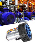 DC 6V Encoder Gear Motor Kit With Mounting Bracket And 65mm Wheel Kit in industrial setting, showcasing motor details.