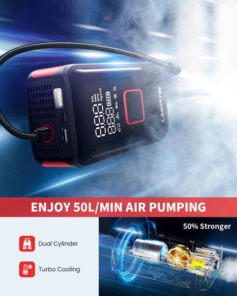 Portable Tire Inflator Air Compressor With Digital Pressure Gauge Auto Stop and 150 PSI, 12000mAh Battery Powered.