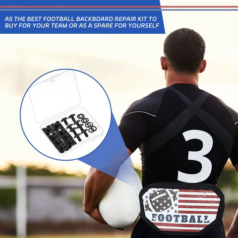 Built Tough 8 Piece Football Backplate Screw Kit With Truss Head Bolts Slotted Fasteners And Rubber Washer Gaskets To Lock Down Your Court Setup In Clean Square Black Hardware Finish, displayed in a protective case.