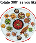Heavy Duty Tempered Glass Lazy Susan Turntable With Hella Smooth 360 Rotation Spacious Round Serving Tray For Kitchens Banquets And Family Dinners Everyone Will Absolutely Love with various dishes arranged around.