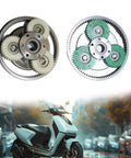 High Performance Gear System Kit For Electric Bikes And Scooters With 36 Tooth Iron Transmission Gears visible with scooter.