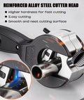 Close-up of 2 Pack Ratcheting Tubing Cutter Set With 2 In 1 Close Quarters Design for pipes, showing reinforced alloy steel cutter head.