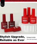 Six Piece Gel Nail Polish Set Ten Milliliter In Red Shades Burgundy Dark Red Light Red Soak Off Formula for LED UV Light