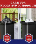 Two black trash cans with 64-65 Gallon Black Trash Bags, 13 Count, Extra Large All Purpose Outdoor Trash Can Liners displayed.
