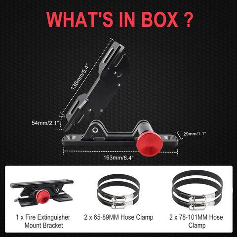 Adjustable Aluminum Quick Release Fire Extinguisher Mount For Roll Bars with hose clamps and fire extinguisher bracket