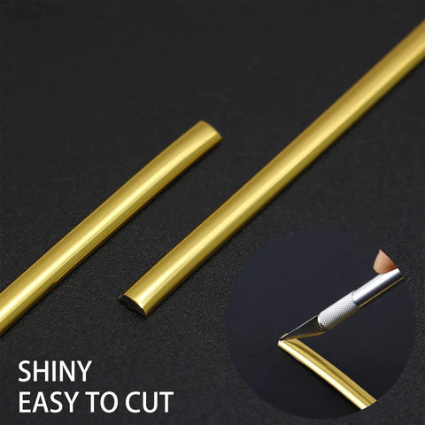 Gold 32.8Ft Peel And Stick Molding Trim For Mirror, Wall, Ceiling, Floor, Cabinet And Tile Edges; shown easy to cut.
