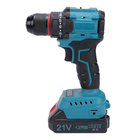 Heavy Duty Brushless Cordless Drill Packing Real Knuckle Crack Torque And Seamless Handling Crafted Tough To Hustle Through Tricky Diy Builds Quick Featuring A Beefy Metal Chuck That Holds Firm Every Time side view of powerful cordless drill with black metal chuck and battery