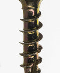 Heavy Duty Size Six By Three Quarter Inch Yellow Zinc Steel Bugle Head Screws With Slick T15 Torx Star Drive close-up view.