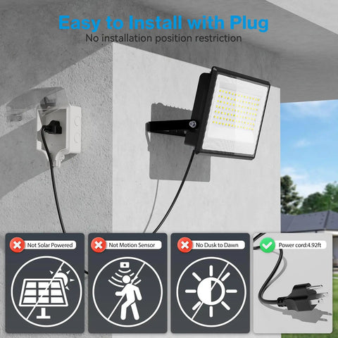 Top Shelf 2 Pack 130W Led Flood Lights Outdoor With Plug In Cord 13000 Lumens Killer Brightness Ip66 Heavy Duty Security Lamp For Yard Gym Stadium 6500K Daylight White Built Different You Will Dig