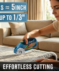 Using Heavy Duty Cordless Electric Scissors For Box Cutting With 4 Sk5 Steel Blades to cut fabric on a couch.