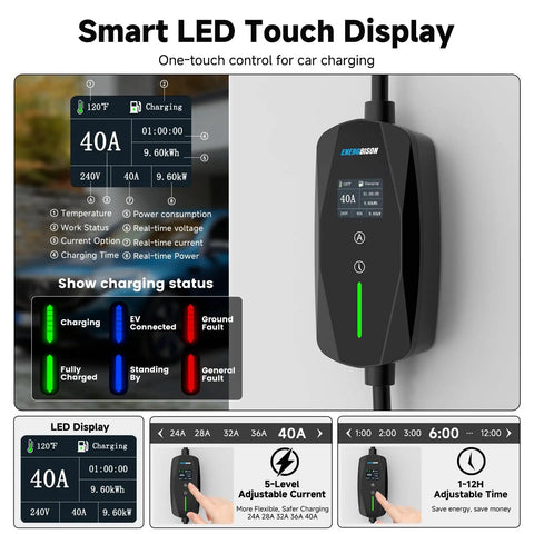 Smart LED Touch Display for Heavy Duty Level 2 Ev Charger Brings Kickass Charging Juice With 40 Amp Output.