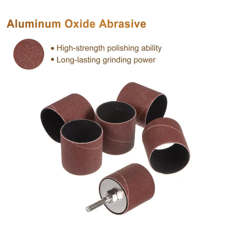 Twelve Pcs 1-1/2 Inch Sanding Sleeves Kit 120 Grit With 1/4 Inch Drum Mandrels For Rotary Tools, cylindrical aluminum oxide